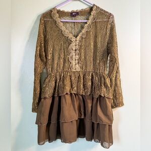 Lily size large, green , lace see through top area, short dress.